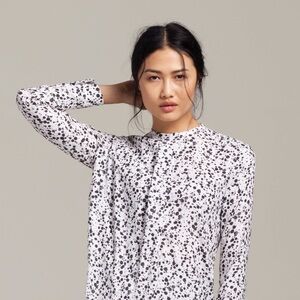 M.M. Lafleur Ginsburg Shirt Ink Drop Print White Black Long Sleeve Blouse Size L